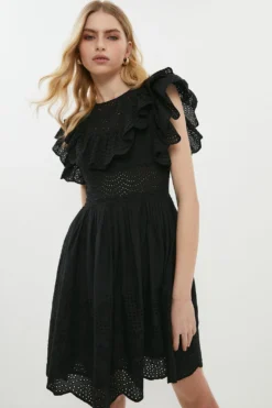 Coast Ruffle Detail Embroidered Mini Dress