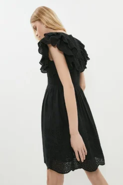 Coast Ruffle Detail Embroidered Mini Dress -Coast Sales Store bcc00590 black xl 2