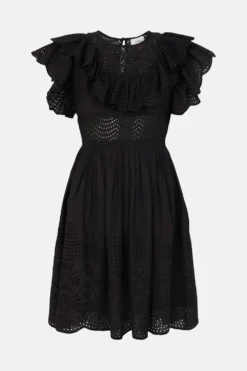 Coast Ruffle Detail Embroidered Mini Dress -Coast Sales Store bcc00590 black xl 3