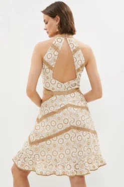 Coast Cotton Broderie Cutout Halter Mini Dress -Coast Sales Store bcc00690 stone xl 2