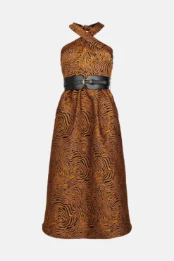 Coast Cross Front Belted Animal Print Jacquard Midi Dress -Coast Sales Store bcc00761 neutral xl 3