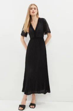 Coast Lace Bodice Angel Sleeve Pleat Skirt Maxi Dress