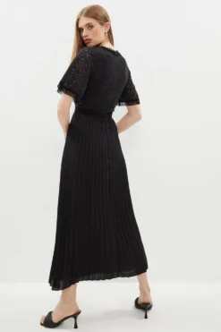 Coast Lace Bodice Angel Sleeve Pleat Skirt Maxi Dress -Coast Sales Store bcc00805 black xl 2