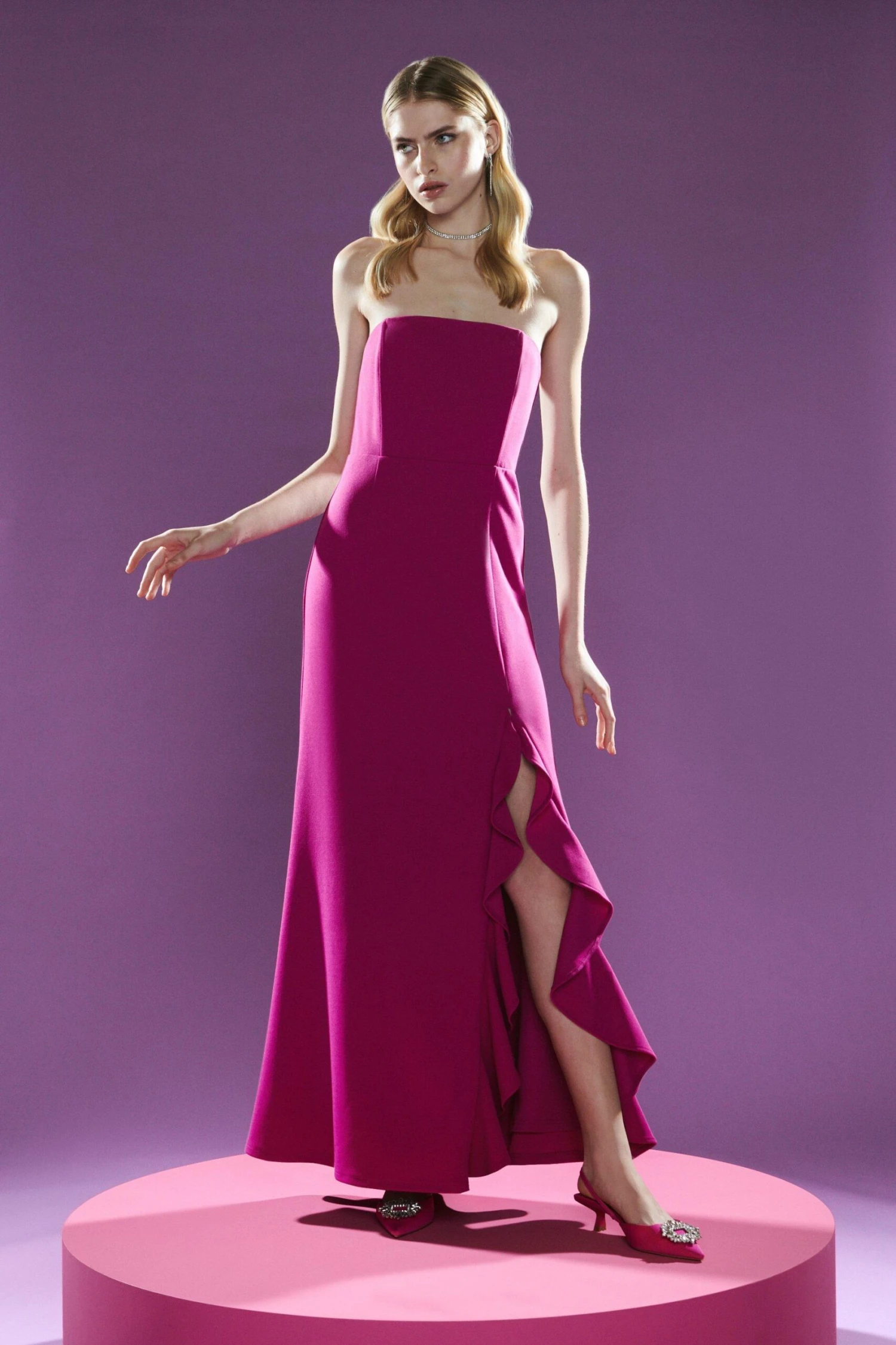 Coast Ruffle Detail Bandeau Scuba Crepe Maxi Dress 2 Coast Ruffle Detail Bandeau Scuba Crepe Maxi Dress - Image 2