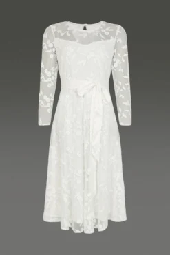 Coast All Over Embroidered Long Sleeve Tie Waist Midi Dress -Coast Sales Store bcc00992 ivory xl 3