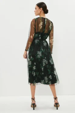 Coast Petite Long Sleeve Pleated Mesh Midi Dress -Coast Sales Store bcc00999 black xl 2