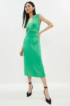 Coast Twist Front Satin Sleeveless Midi Dress