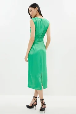 Coast Twist Front Satin Sleeveless Midi Dress -Coast Sales Store bcc01016 green xl 2