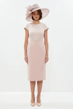 Coast Premium Satin Bodice Cap Sleeve Pencil Dress