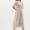 Coast Metallic Angel Sleeve Wrap Midi Dress