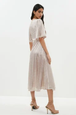 Coast Metallic Angel Sleeve Wrap Midi Dress -Coast Sales Store bcc01105 blush xl 2