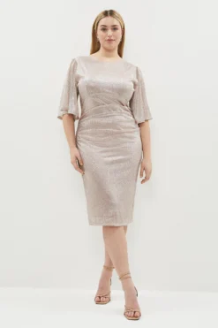 Coast Plus Size Metallic Angel Sleeve Ruche Waist Dress