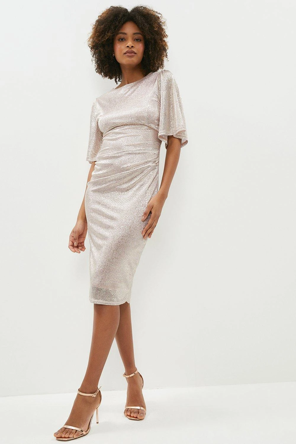 Coast Metallic Angel Sleeve Ruche Waist Dress 2 Coast Metallic Angel Sleeve Ruche Waist Dress - Image 2