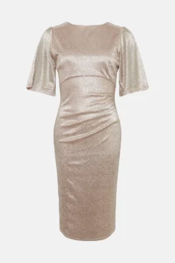 Coast Metallic Angel Sleeve Ruche Waist Dress 7 Coast Metallic Angel Sleeve Ruche Waist Dress -Coast Sales Store bcc01107 blush xl 3