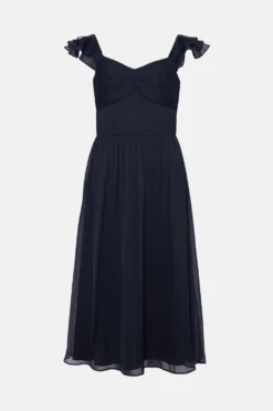 Coast Ruffle Sleeve Crinkle Chiffon Midi Dress -Coast Sales Store bcc01118 navy xl 3