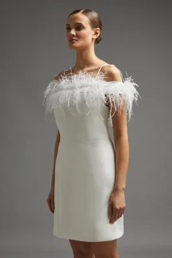 Coast Feather Trim Bardot Mini Dress -Coast Sales Store bcc01126 ivory xl 2