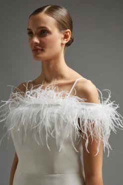 Coast Feather Trim Bardot Mini Dress -Coast Sales Store bcc01126 ivory xl 6