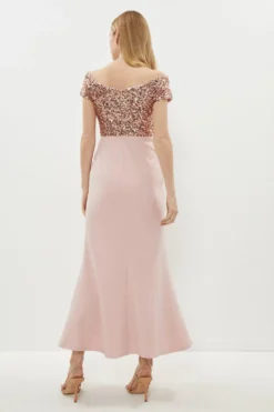 Coast Sequin Bardot Fishtail Maxi Dress -Coast Sales Store bcc01162 blush xl 2
