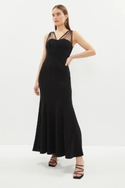 Coast V Neck Sheer Over Layer Fishtail Maxi Dress