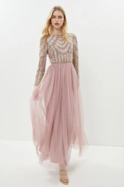 Coast Pearl Embellished Bodice Bridesmaids Tulle Skirt Dress