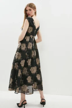 Coast Floral Jacquard Midi Dress -Coast Sales Store bcc01270 mink xl 2