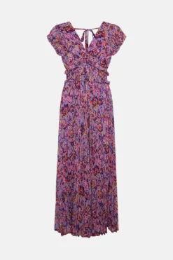 Coast Alexandra Farmer Mega Pleat V Neck Dress -Coast Sales Store bcc01278 purple xl 3