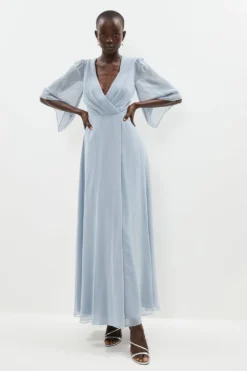 Coast Wrap Front Flute Sleeve Fluid Skirt Maxi Dress