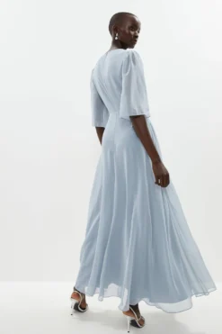 Coast Wrap Front Flute Sleeve Fluid Skirt Maxi Dress -Coast Sales Store bcc01344 dusty20blue xl 2