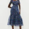 Coast Printed Square Neck Organza Dress