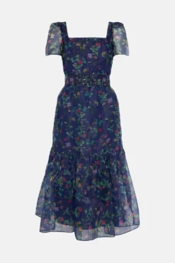 Coast Printed Square Neck Organza Dress -Coast Sales Store bcc01357 navy xl 3