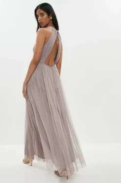 Coast Panelled Ruched Halter Tulle Maxi Dress -Coast Sales Store bcc01367 mink xl 2
