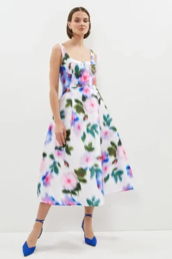 Coast Printed Fitted Bodice Full Midi Dress