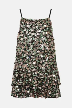 Coast Iridescent All Over Sequin Tiered Hem Dress -Coast Sales Store bcc01399 multi xl 3