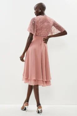 Coast Embellished Wrap Front Flute Sleeve Dress -Coast Sales Store bcc01401 blush xl 2