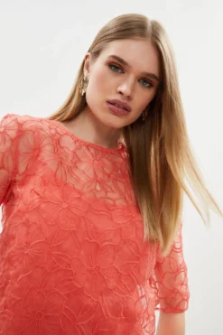Coast Floral Embroidered Organza T Shirt Dress -Coast Sales Store bcc01467 coral xl 1