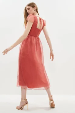 Coast Twist Front Organza Midi Dress -Coast Sales Store bcc01468 coral xl 2