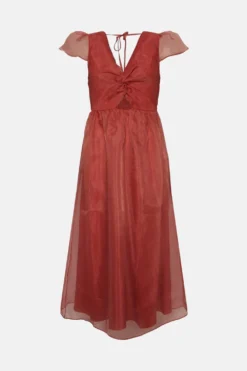 Coast Twist Front Organza Midi Dress -Coast Sales Store bcc01468 coral xl 3