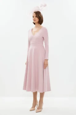 Coast V Neck Full Skirt Midi Dress -Coast Sales Store bcc01474 blush xl 4