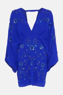 Coast All Over Beaded V Neck Kimono Mini Dress -Coast Sales Store bcc01477 cobalt xl 3