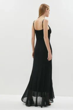 Coast Ruched Bodice Satin Trim Fishtail Skirt Dress -Coast Sales Store bcc01505 black xl 2