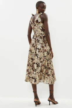 Coast Plunge Neckline Metallic A Line Dress With Self Tie -Coast Sales Store bcc01544 multi xl 2