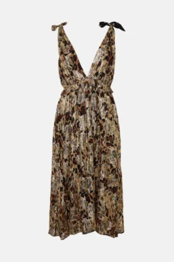 Coast Plunge Neckline Metallic A Line Dress With Self Tie -Coast Sales Store bcc01544 multi xl 3