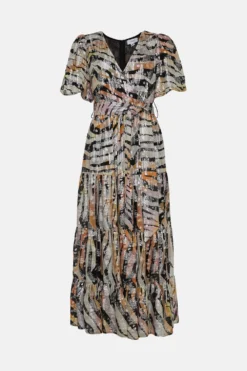 Coast Tiered Metallic Maxi Puff Sleeve Dress -Coast Sales Store bcc01547 multi xl 3