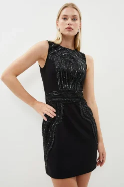 Coast Sculpting Beadwork Ponte Mini Dress -Coast Sales Store bcc01556 black xl 1