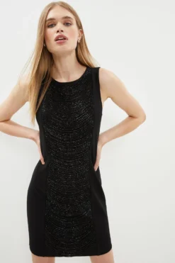 Coast Beadwork Panel Contouring Ponte Dress