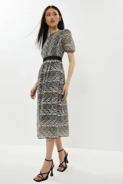 Coast Multicolour Floral Puff Sleeve Midi Dress