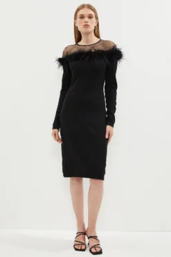 Coast Feather And Mesh Detail Knit Dress