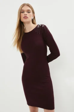 Coast Embellished Shoulder Knit Dress