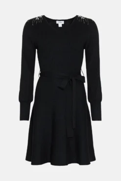 Coast Embellished Shoulder V Neck Knitted Dress -Coast Sales Store bcc01656 black xl 3