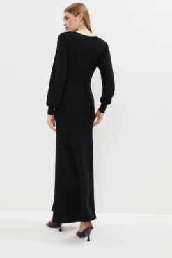 Coast V Neck Knitted Midi Dress -Coast Sales Store bcc01658 black xl 2